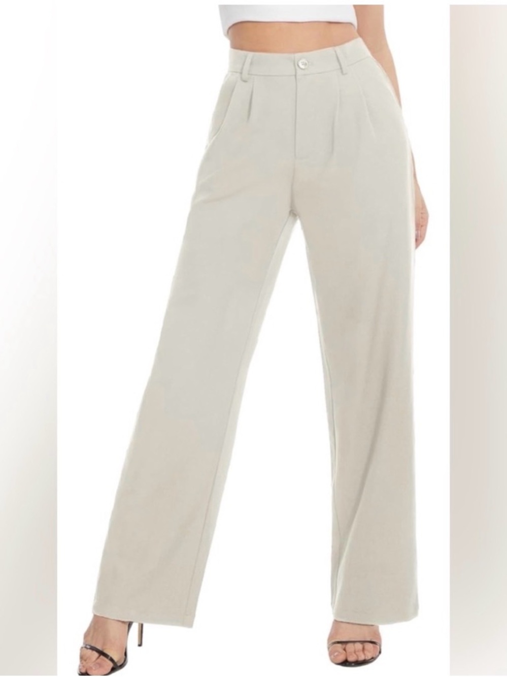 TAPATA NWT Wide Leg High Rise Pleated Trousers in Cream. Size Small or 6 (28X28)